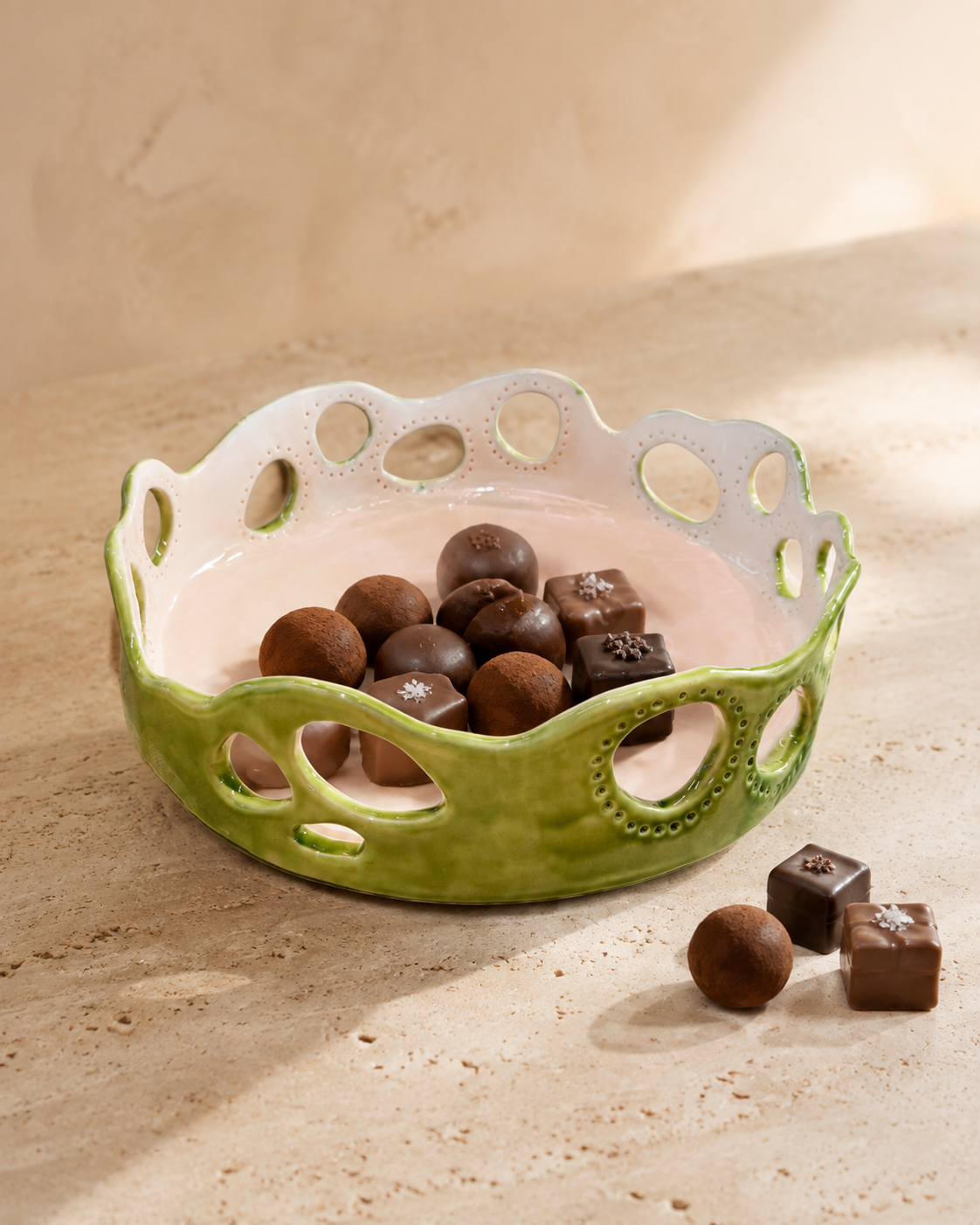 Chantilly Large Pierced Bowl - Sage Green