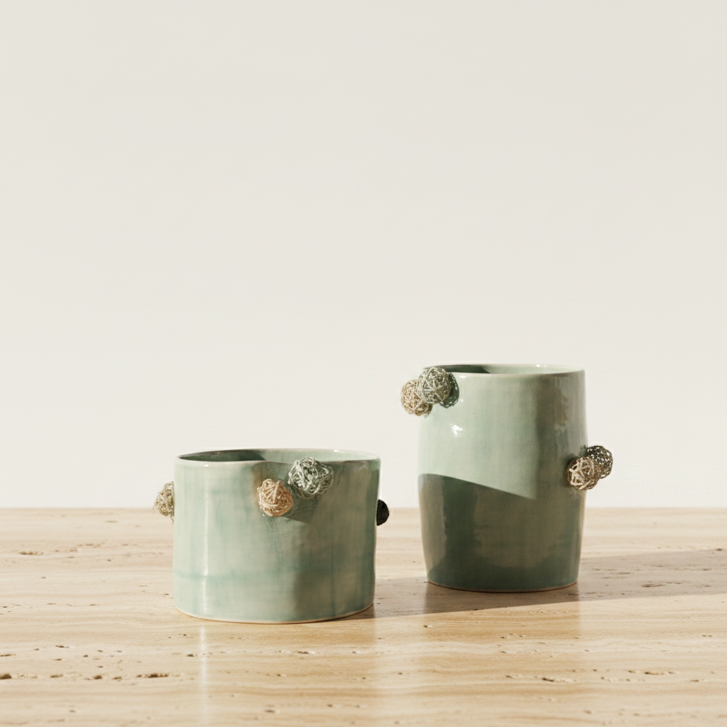 Pompons Medium Vase -  Fog Green